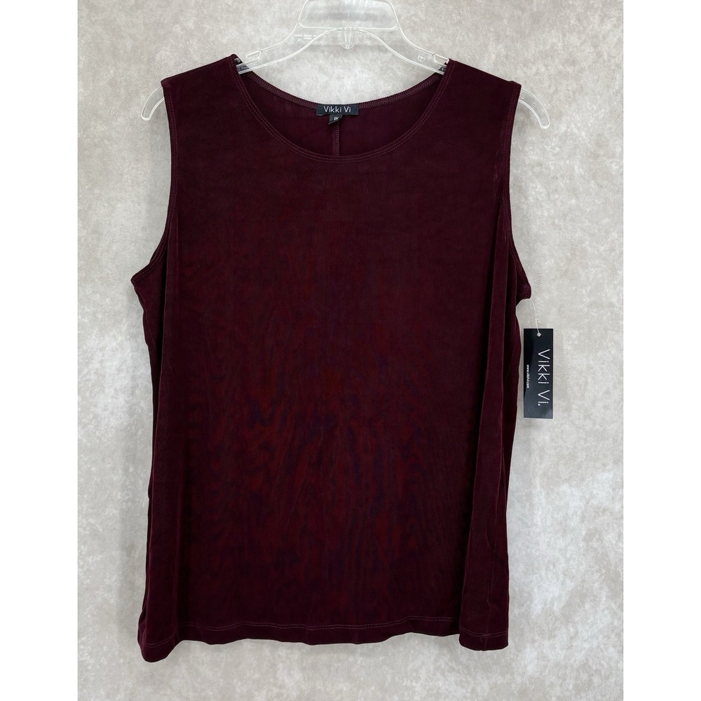 Vikki Vi Textured Ribbed Stretch Sleeveless Tank Top 1X Burgundy Made in USA NWT